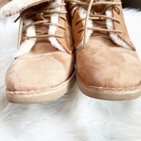 UGG Quincy Tan Fur Tie Up Ankle Winter Warm Boots Size 6 - Picture 10 of 11